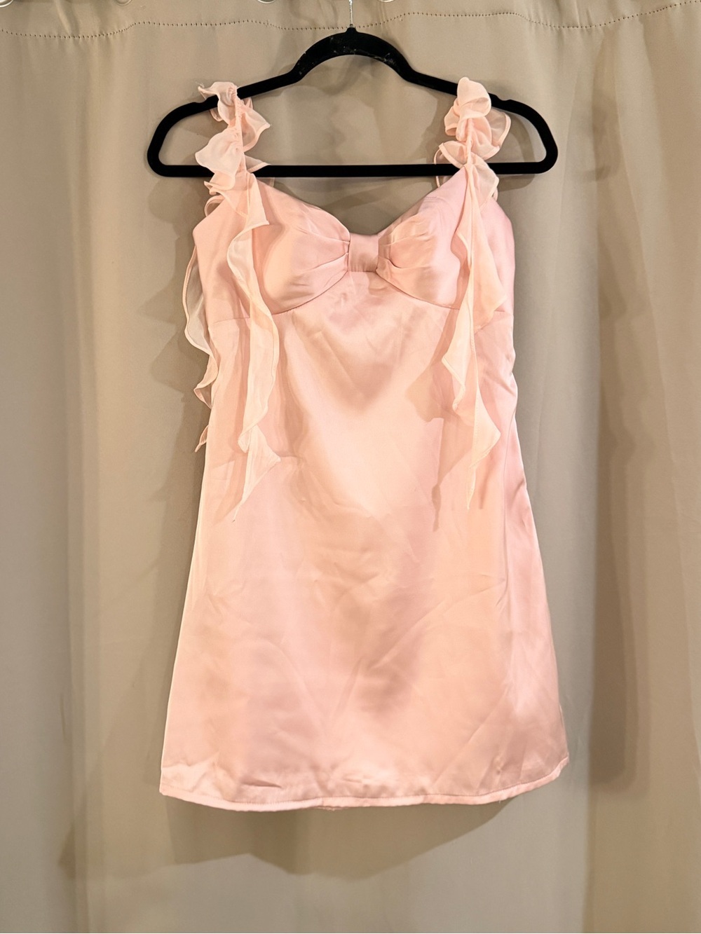 NWT Fashion  Light Pink Satin Slip Dress with Ruffle Straps